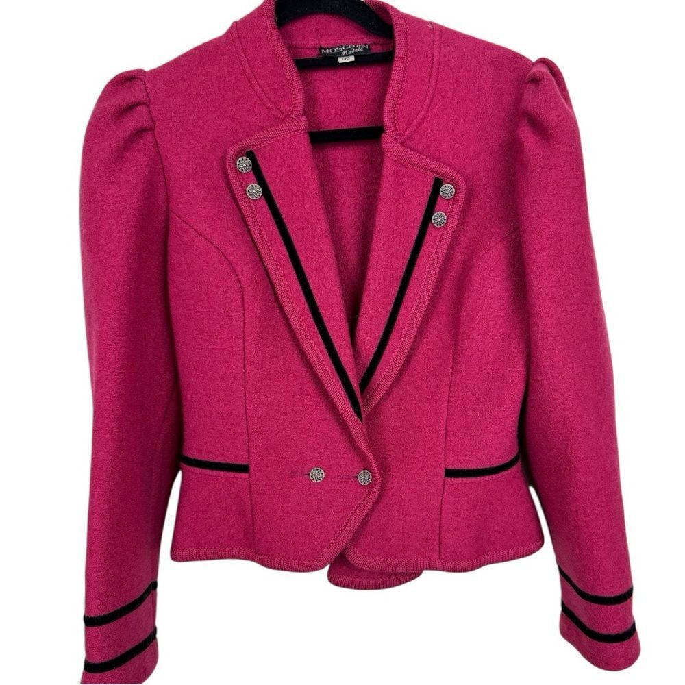 Moschen Modell Boiled wool Pink black puff sleeve Women's Jacket Blazer 36